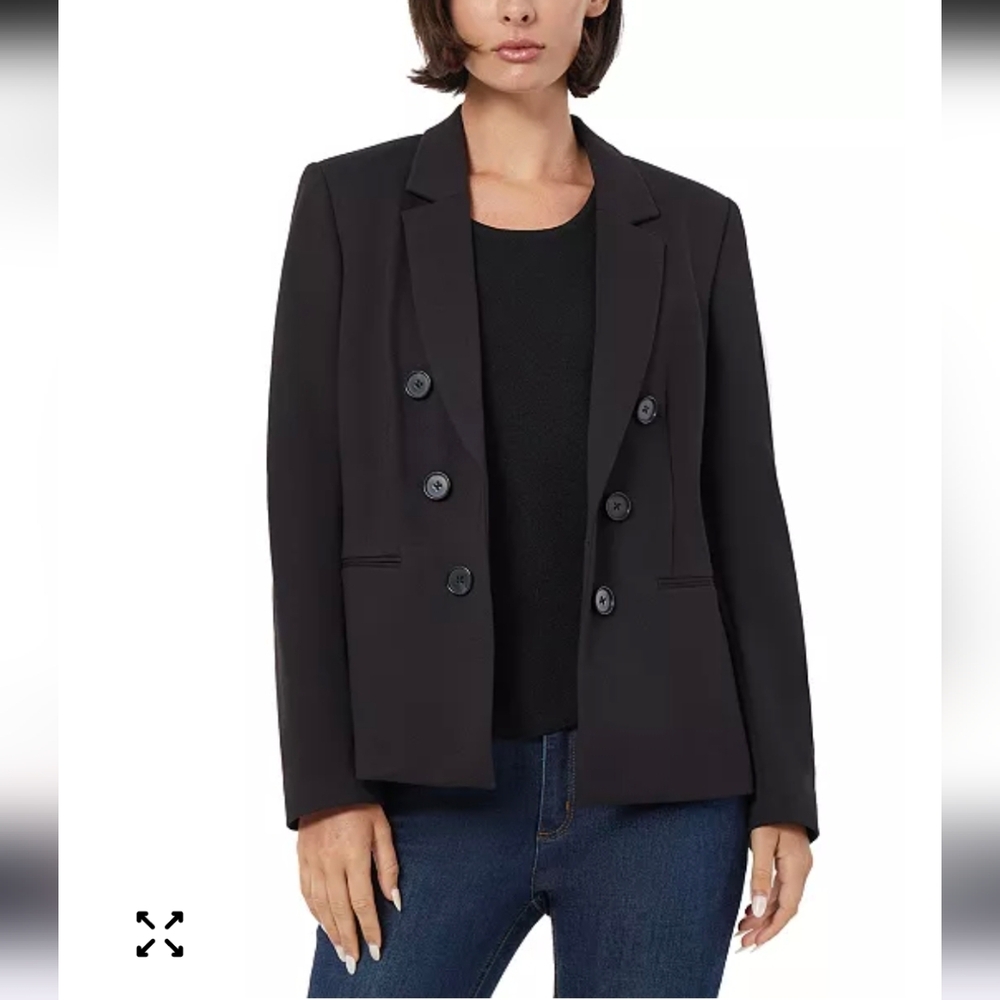 Jones New York Collection Compression Faux Double Breasted Open Front Jacket